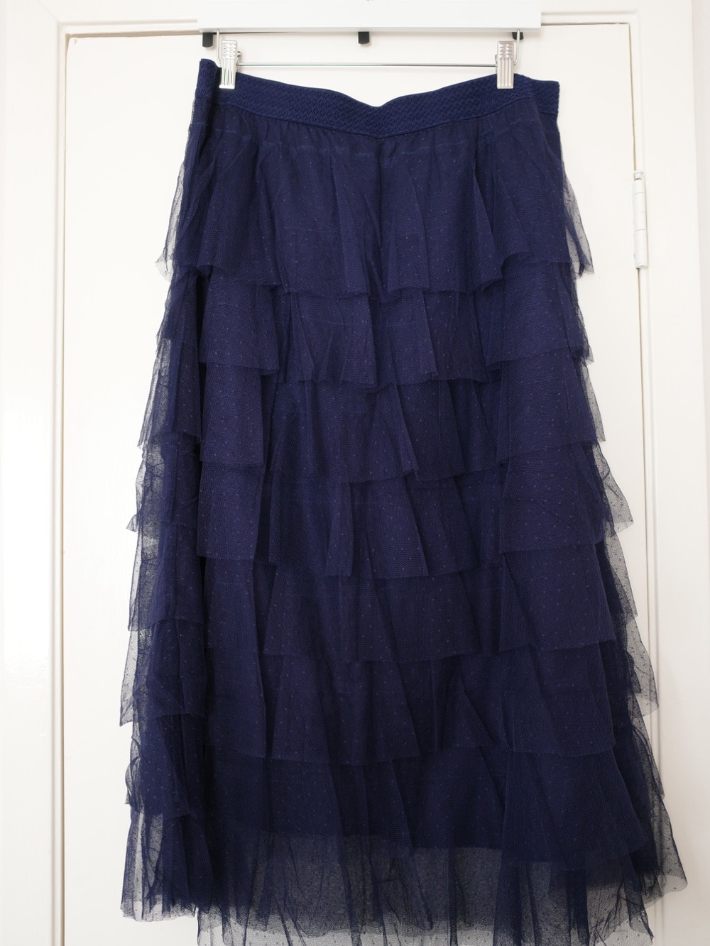 Anthropologie Navy Tiered Tulle Maxi Skirt